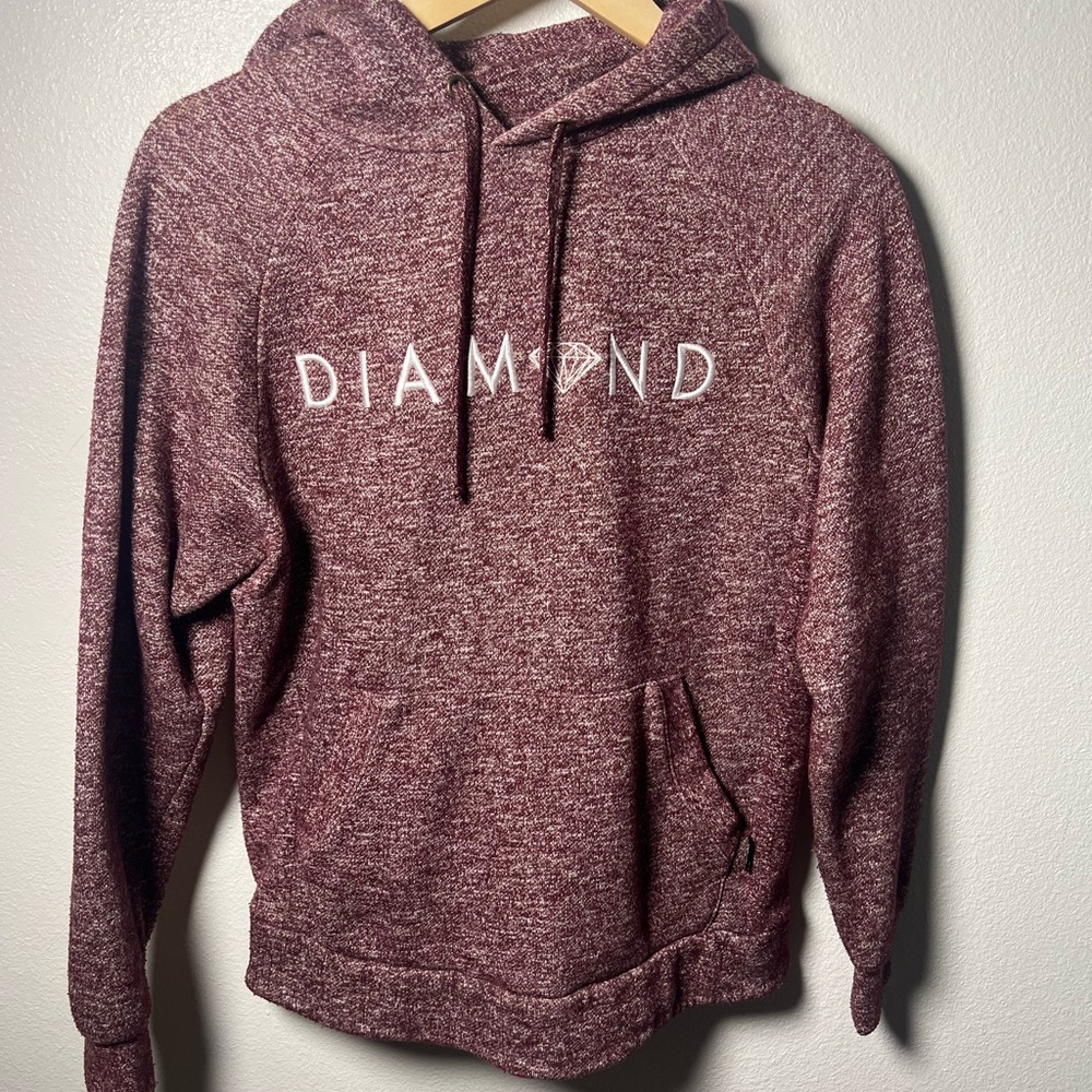 Diamond Supply Co Burgundy Knit Hoodie unisex Small Soft Marled Sweatshirt